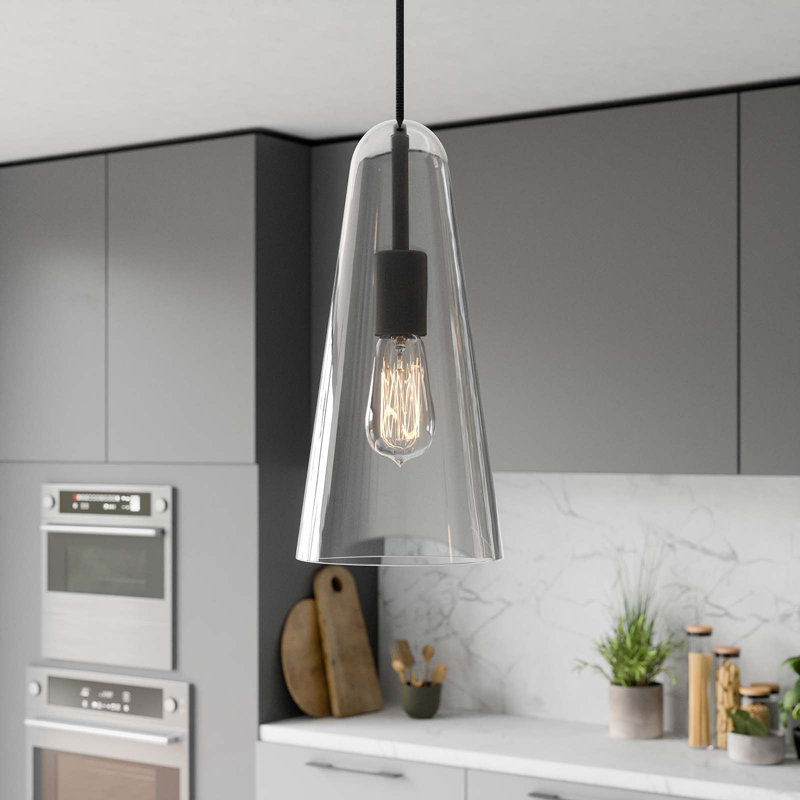 Luminaire suspendu 1 lumière en noir transparent, Noir