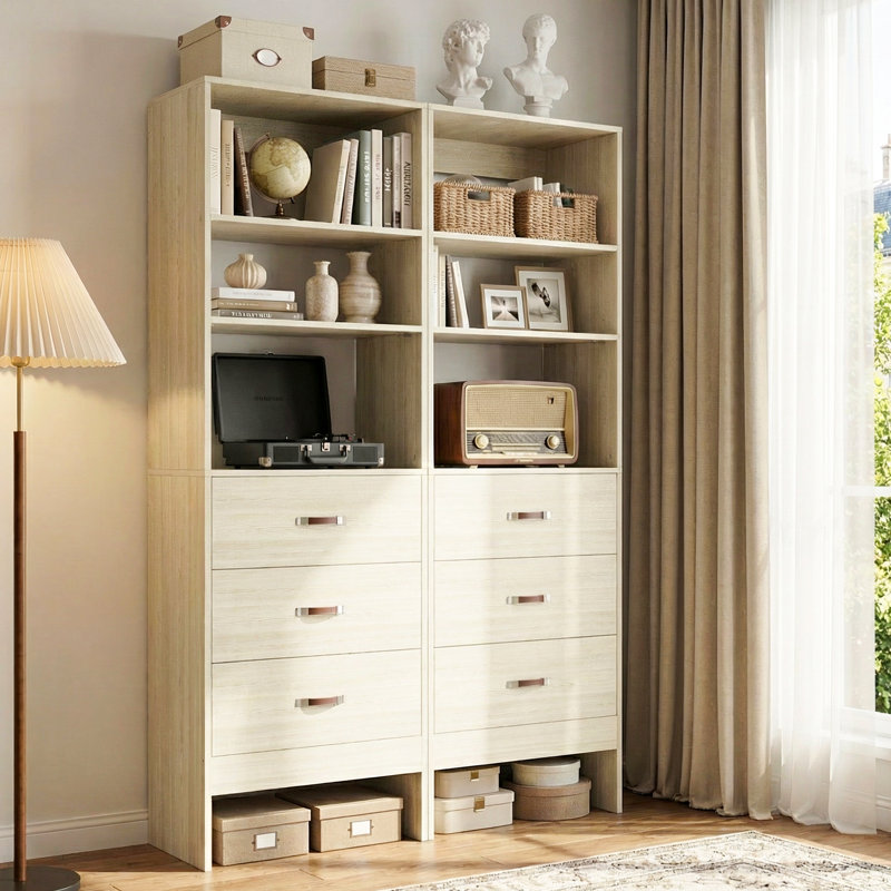 41"-107" Closet System With 6 Drawers And 8 Rods（Can Be Cut To Fit）, 75"H x 107"W x 16"D, Beige