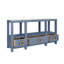 Open Shelf Console With Three Bottom Drawers And Square Satin Brass Hardware In Dyed Blue Grasscloth-276743986