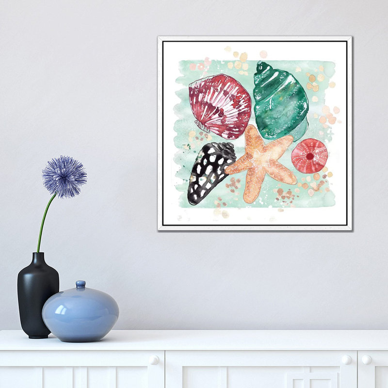 Beachcomber - Shell Medley by Sara Berrenson - Painting on Canvas, White Framed, 45.72 cm H x 45.72 cm W