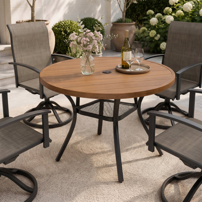 Ensemble repas pour 4 personnes avec chaises pivotantes 360 °, Brun bois brossé / brun