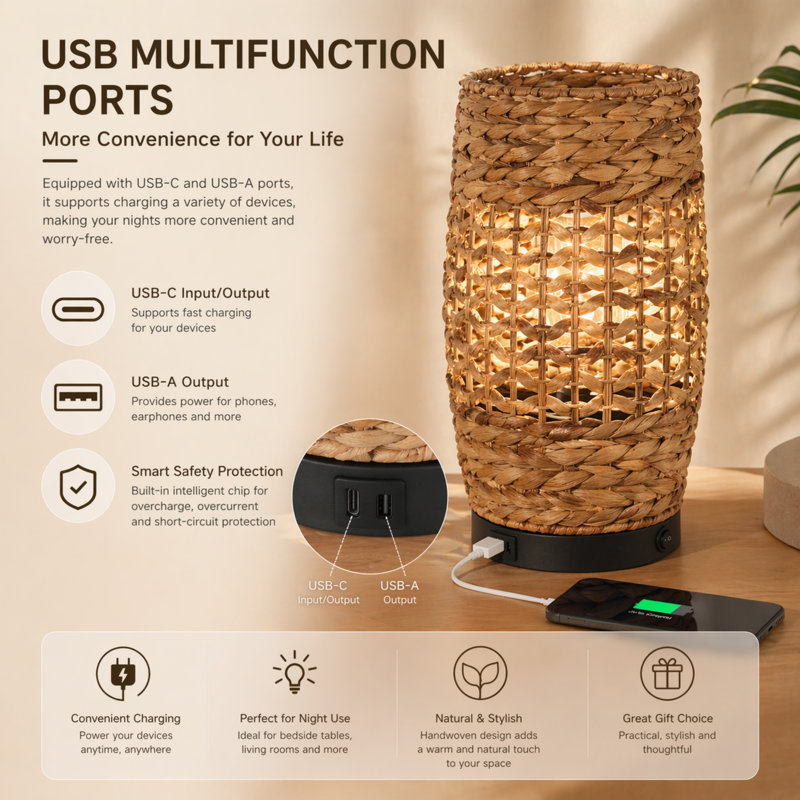 43cm Woven Table Lamp