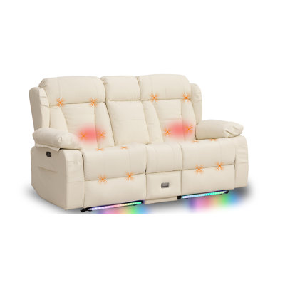 Zero Wall Hugger Power Reclining Loveseat with Massage for Small Spaces, RV Loveseat Recliner Sofa with Console USB A / USB C /AC Charge LED Light, Double Recliner Couch for Living Room Home Theater