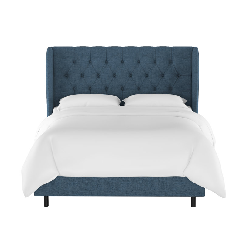 Tomey Upholstered Wingback Bed, Zuma Navy Textured Linen, Twin