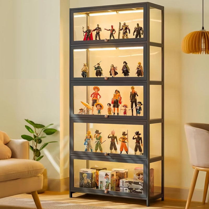 Curio Display Cabinet, 5-Tier Storage Shelves With Acrylic Glass Door, Collectibles Toy Organizers Rack & Display Shelf, Kids Bookshelf And Bookcase For Playroom, Bedroom