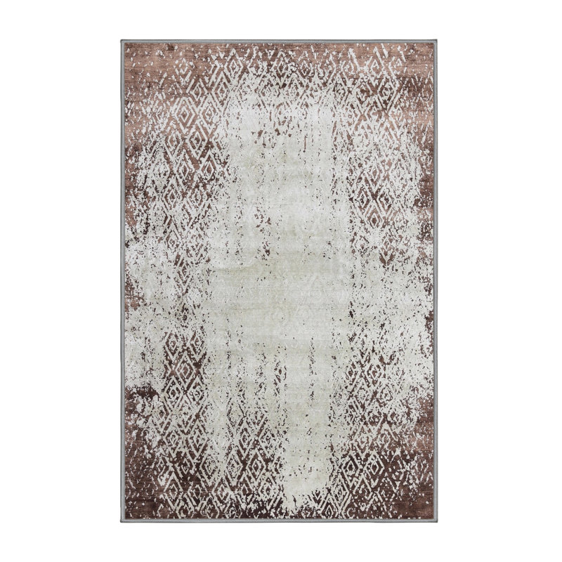 Tapis oriental brun / blanc Hovis, Rectangle 8 pi x 12 pi