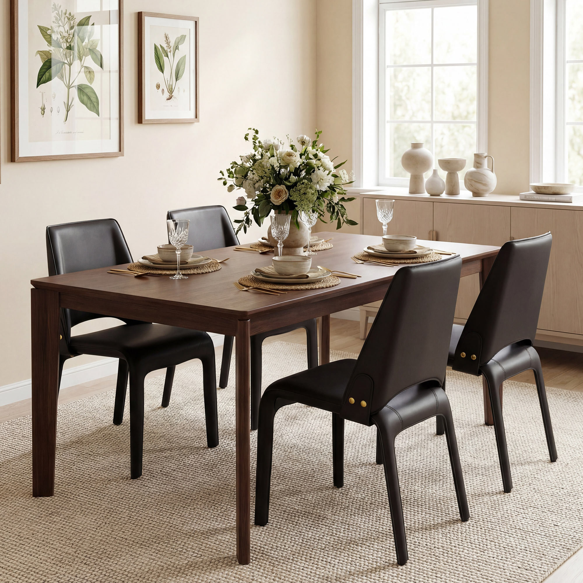 Vannes Vegan Leather Dining Chair, 3, Black, Minimal Assembly Needed