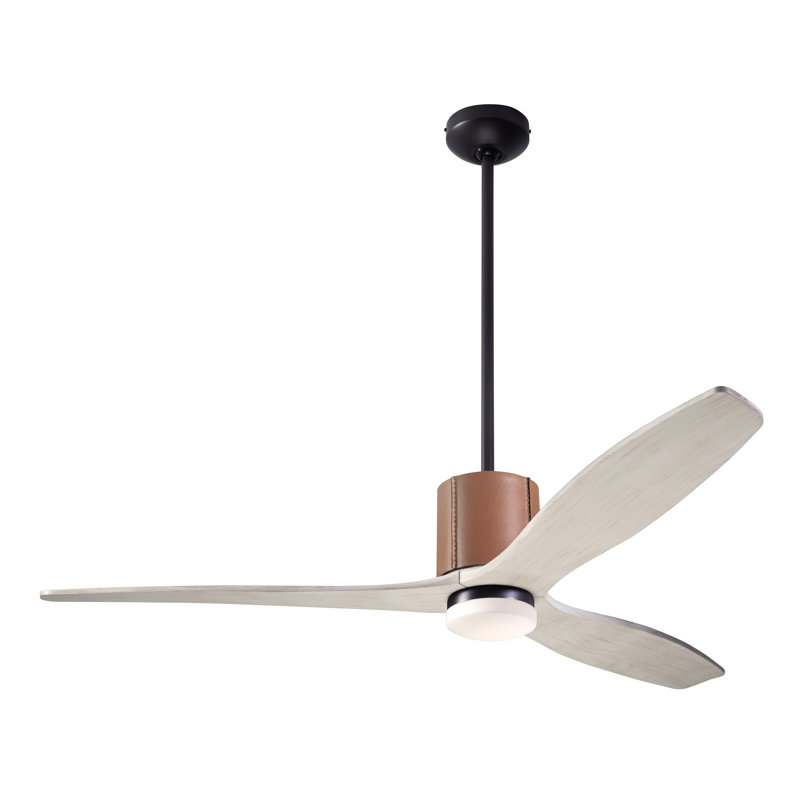 LeatherLuxe 54'' Ceiling Fan with LED Lights, Wall Control, Dark Bronze/Tan, Whitewash