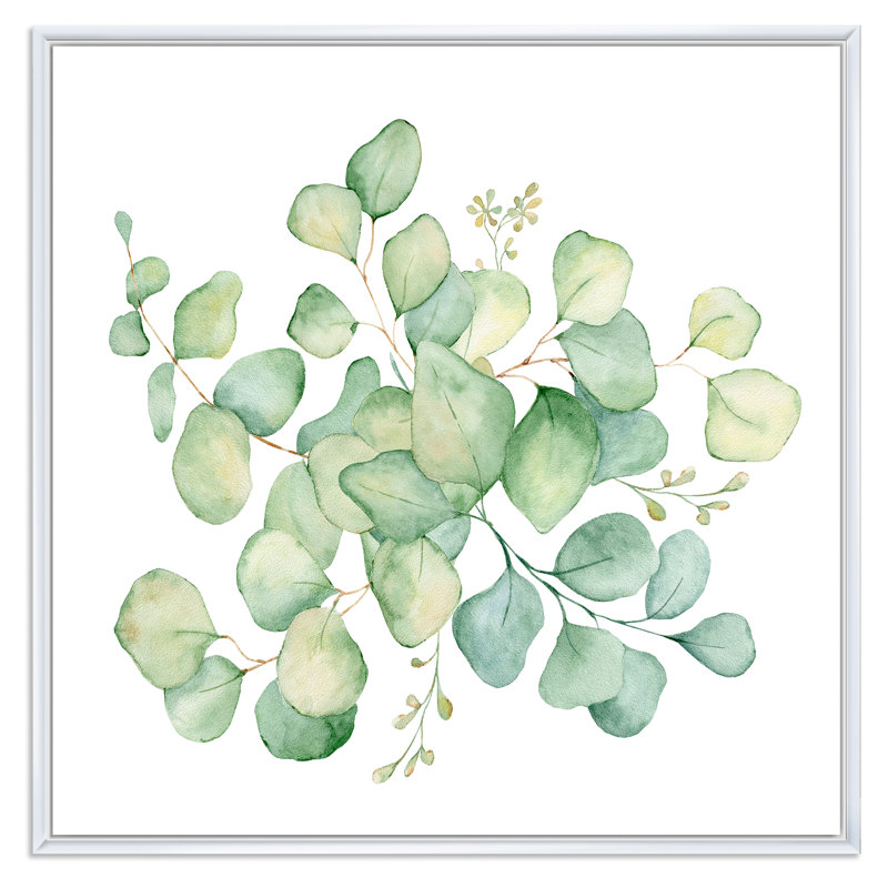 «Green Eucalyptus Bouquet On White», reproduction d'art sur toile traditionnelle, H 16 po x l 16 po x P 1 po