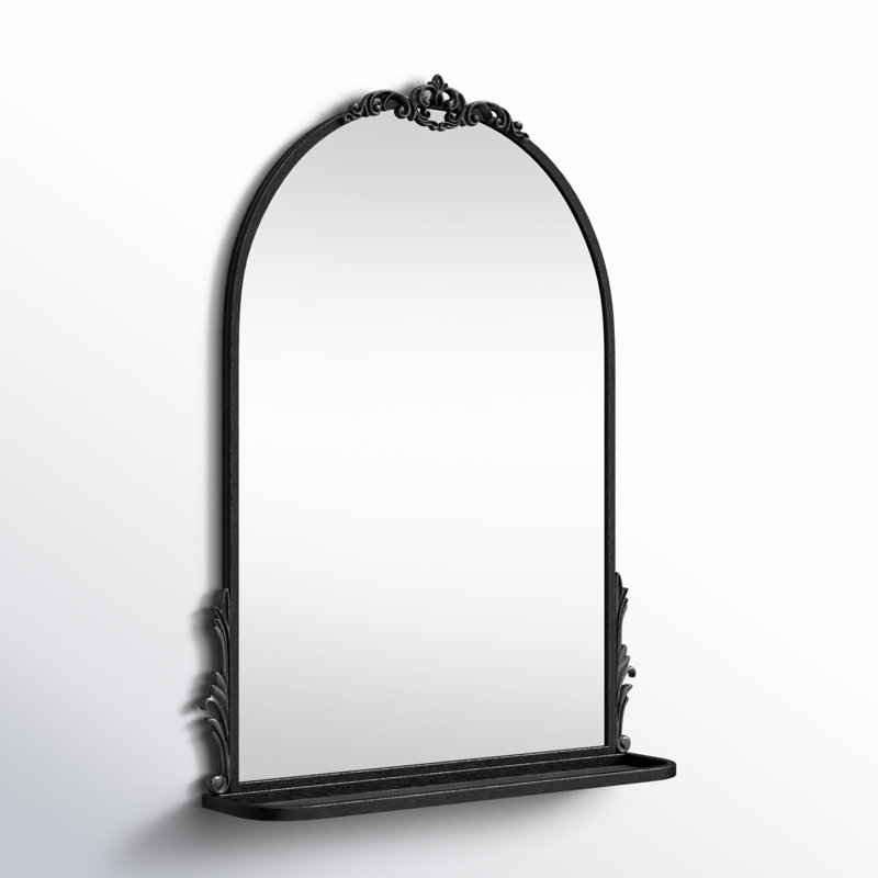 Canoby Metal Arch Mirror with Shelves, Black