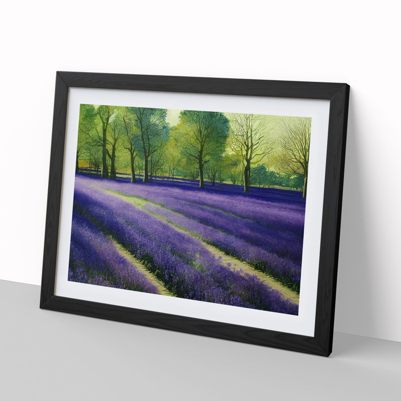 Bluebell Field Watercolour Vol.3 - Single Picture Frame Print, 46cm H x 64cm W x 2cm D, Black Framed
