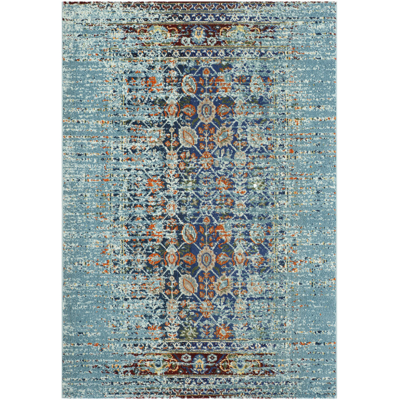 Hertzler Oriental Area Rug, Blue , Rectangle 6'7" x 9'2"