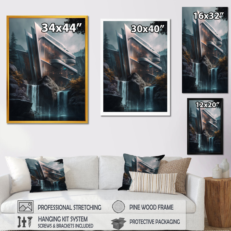 Brilliance architecturale futuriste Narcissus I, H 32 po x l 16 po x P 1 po, Cadre photo noir