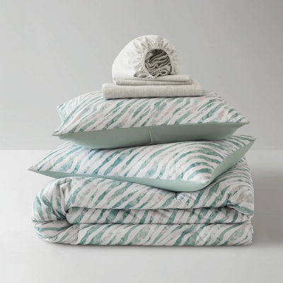 7-Piece Green and Gray Full Comforter Set, Sheets