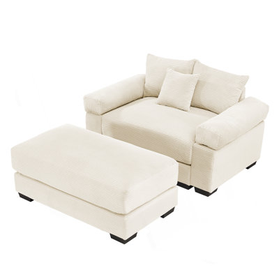 Canapé modulaire surdimensionné en forme de nuage de 54,3 po, accoudoirs très épais en velours côtelé, repose-pieds avec repose-pieds, conception ergonomique, assemblage facile pour le salon, la chambre à coucher, crème