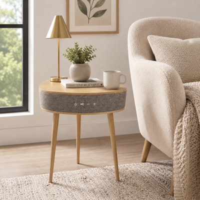 16" Modern Triangular Smart End Table With Bluetooth Speaker, Wireless Charging Station