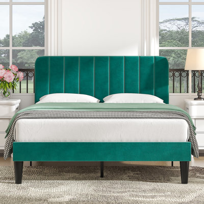 Lit plateforme rembourré en velours amélioré avec tête de lit réglable, conception renforcée et silencieuse, aucun sommier tapissier requis, support de lattes en bois robuste, assemblage facile