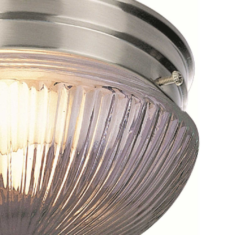 2-Light Indoor 9"W Brushed Nickel Flush Mount with Clear Prismatic Glass, Brushed Nickel