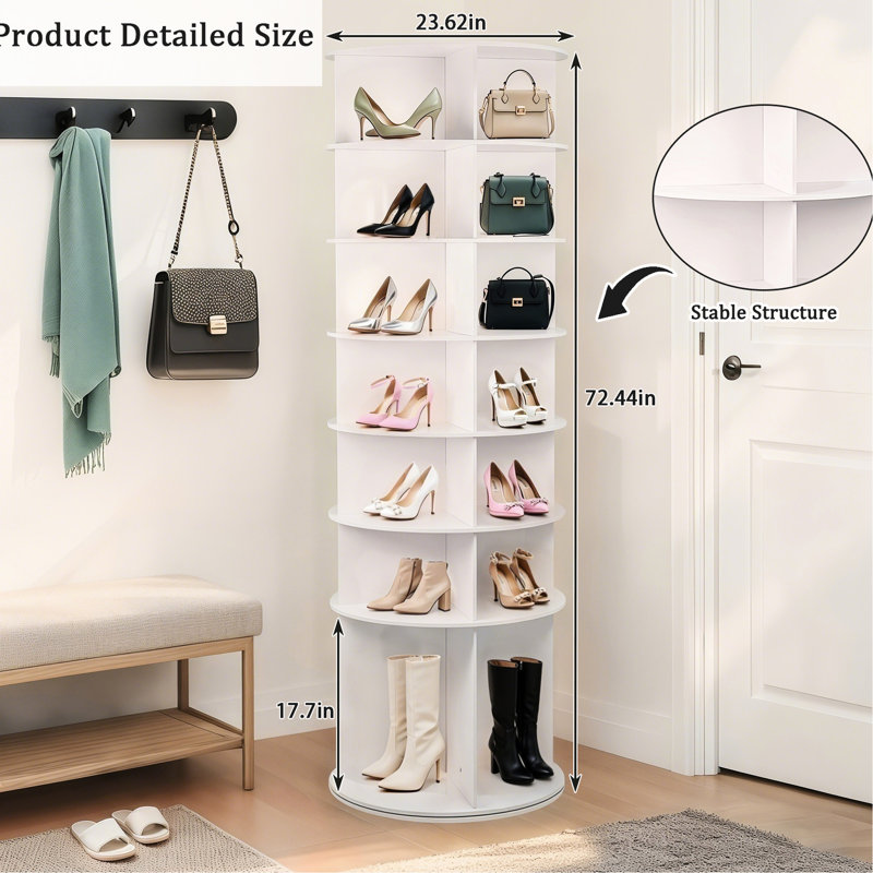 Range-chaussures rotatif 360 °, 7 niveaux, présentoir rond, blanc, espace et facile à nettoyer