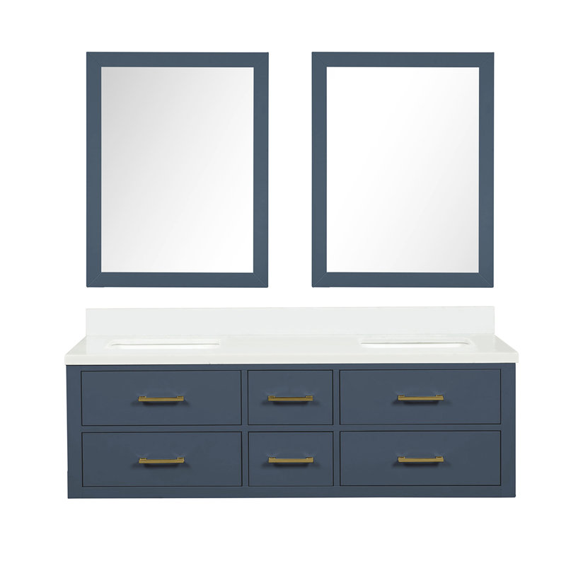 Ensemble de meuble-lavabo blanc 60 po X P 22 po - 28 miroirs, fermeture en douceur, structure en bois massif, panneaux de salle de bain avec surface et p