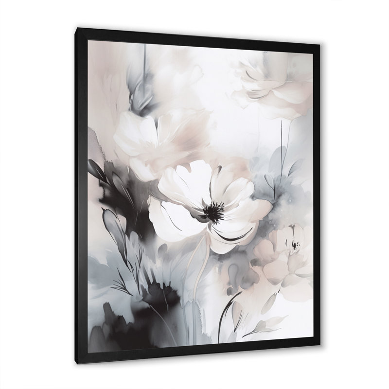 Délicates fleurs grises V - décoration murale florale, Cadre photo noir, L 12 po x H 20 po