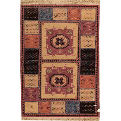 Tapis beige et brun noué à la main de haute qualité