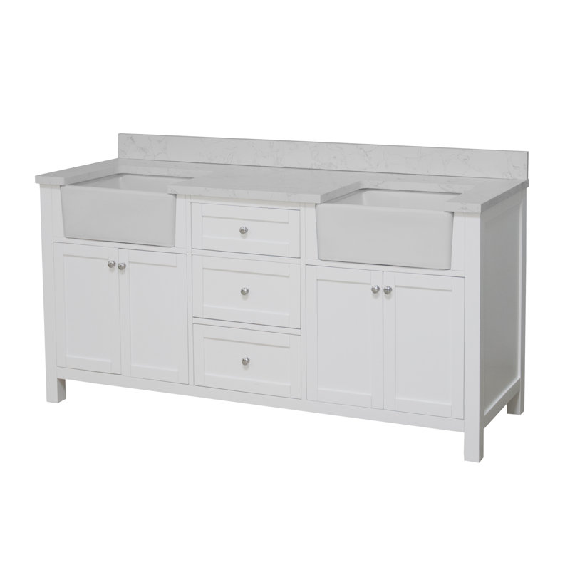 Yorkshire 72 " W Freestanding Standard 2 Double Vanity Bathroom Vanity With Engineered Stone Top, White