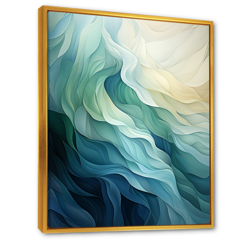 «Gree And White Sway Wave Serenity IV», art mural géométrique, Cadre flottant doré, H 44 po x l 34 po x P 1,5 po