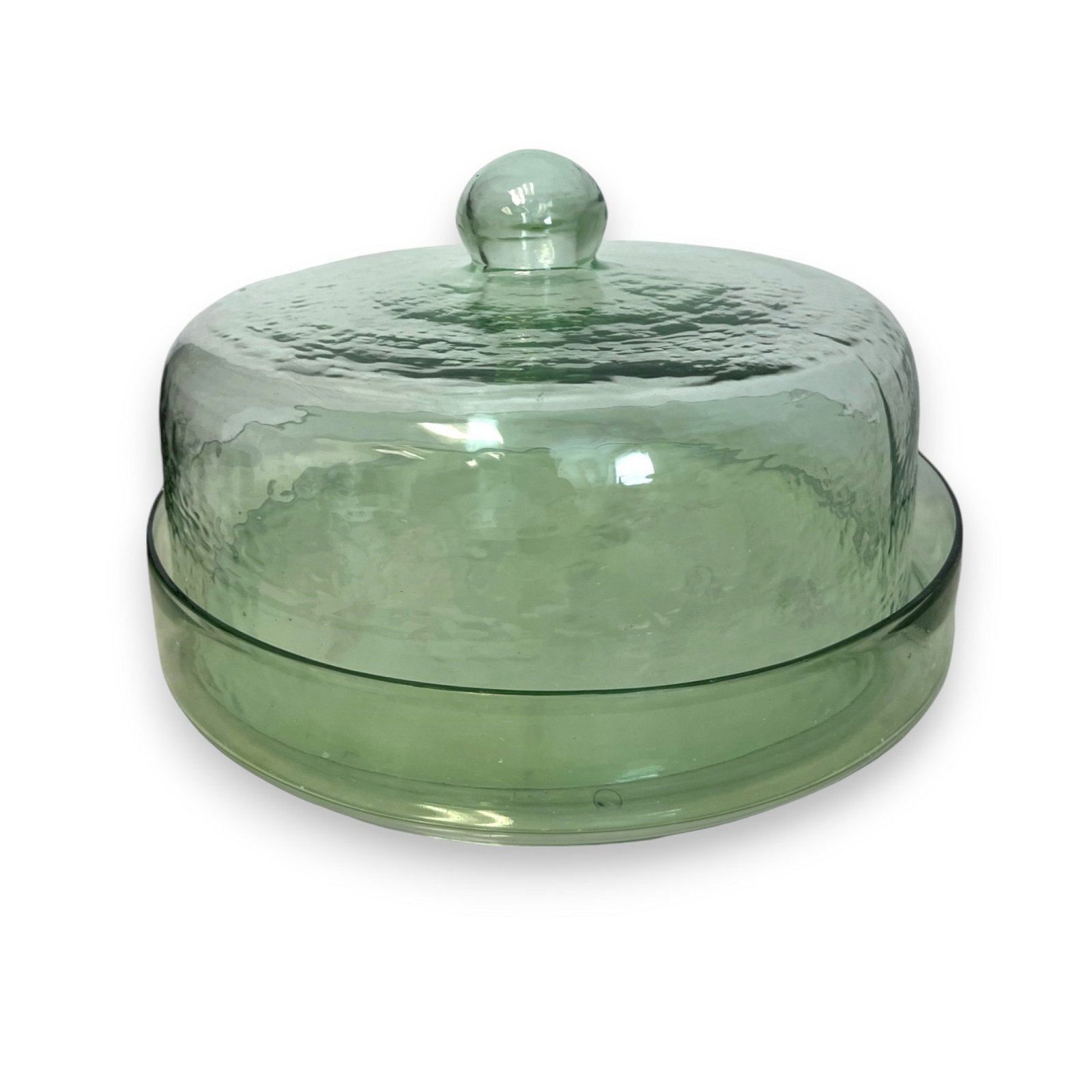 Cake Recycled Glass Dome W/Plate, 7.5" x 11.5" x 11.5", Light Green