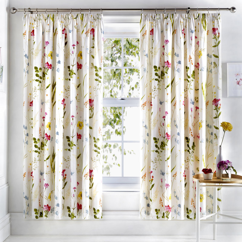 Spring Glade Semi Sheer Curtain Pair, White