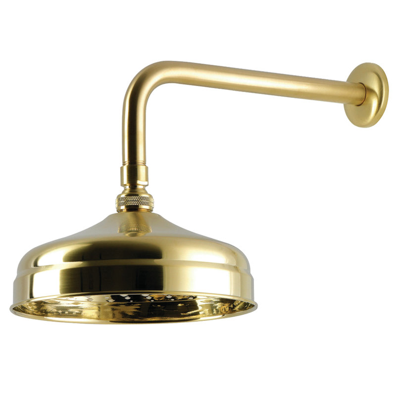 Pomme de douche ronde en laiton avec bras de douche 12 pouces Kingston, Laiton brossé