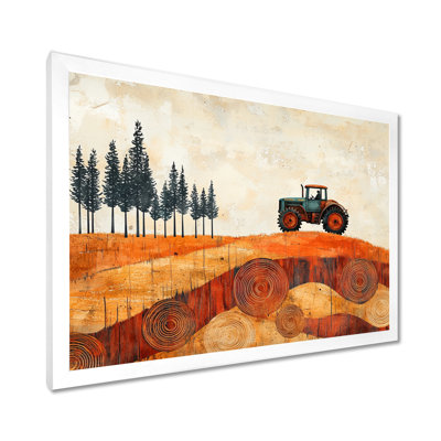 «Autumn Barn with Tractor Landscape I - Farm», reproduction d'art sur toile encadrée