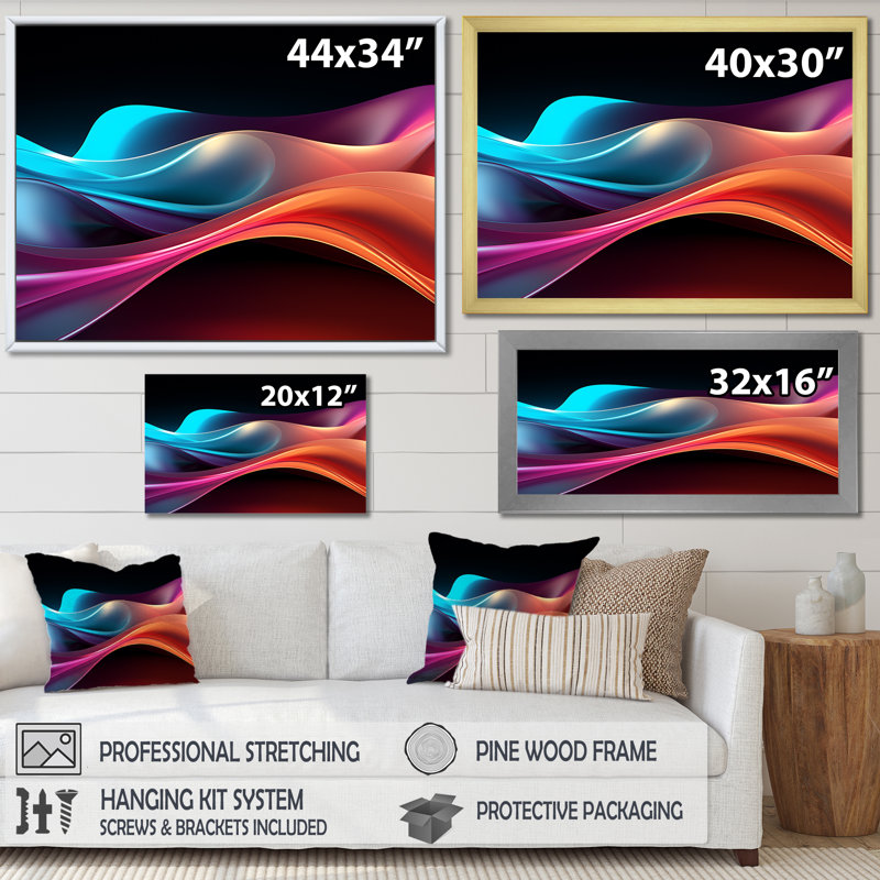 Rainbow Colors Symphony IV - Art abstrait sur toile, formes abstraites, Cadre doré simple, H 34 po x l 44 po x P 1,5 po