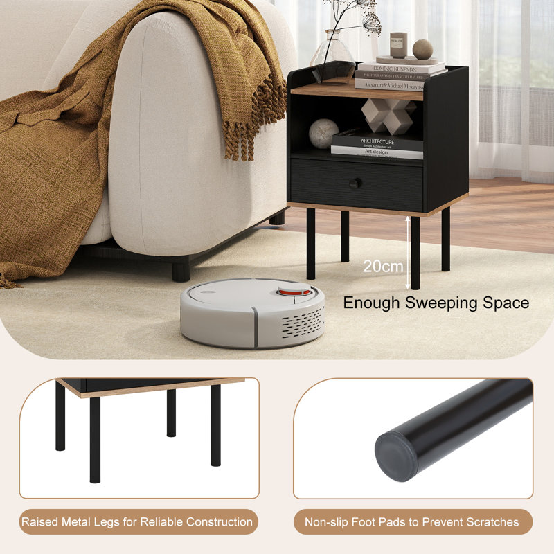 41cm W Metal Bedside Table, Black