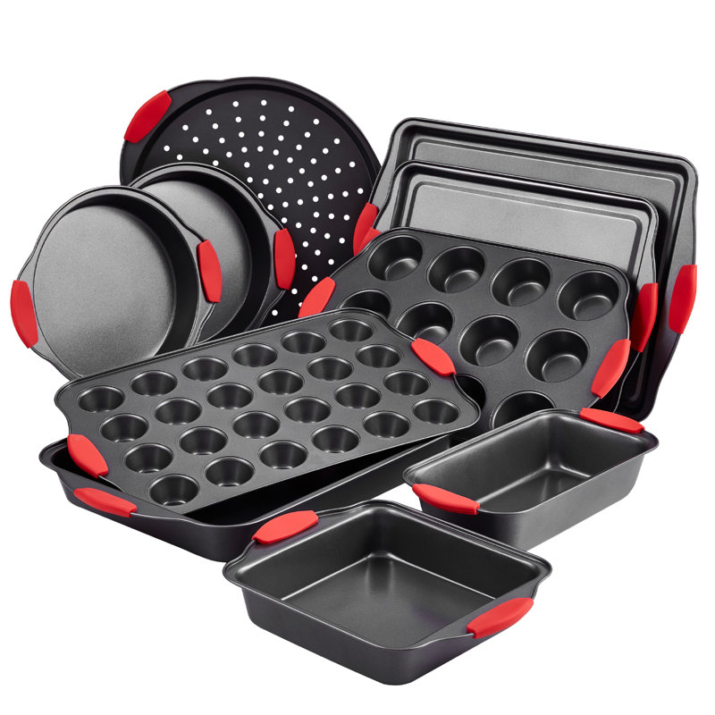 Ensemble de plats de cuisson antiadhésifs en acier au carbone 10 pièces avec poignée en silicone, Noir, noir, noir, noir