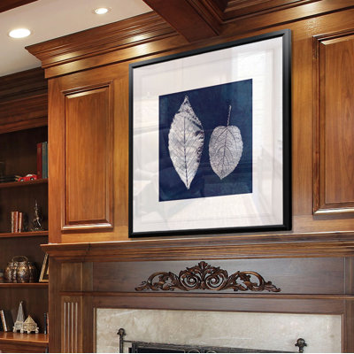 Cyanotype Ash Leaves - Matted and Framed Under Acrylic Glass, Large Living Room Wall Art
