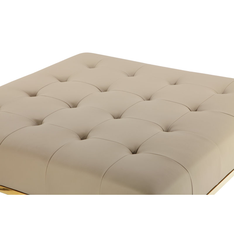 Lusso Upholstered Ottoman, Gold, Sand Faux Leather