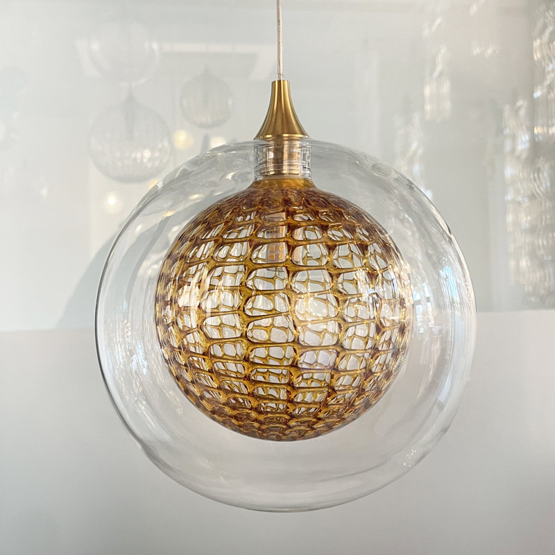 Luminaire suspendu sphère 1 lumière Reflection Breeze, Ambre, Laiton