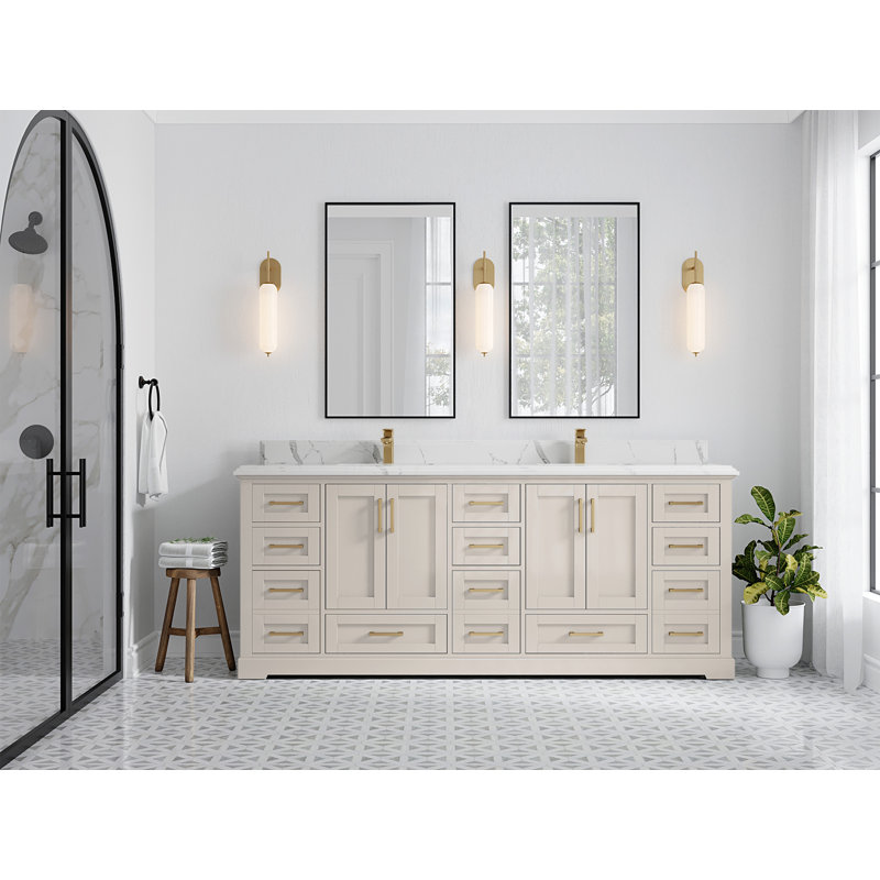 84 po Boston X P 22 po De salle de bain Quartz Piatra, Calacatta Laza
