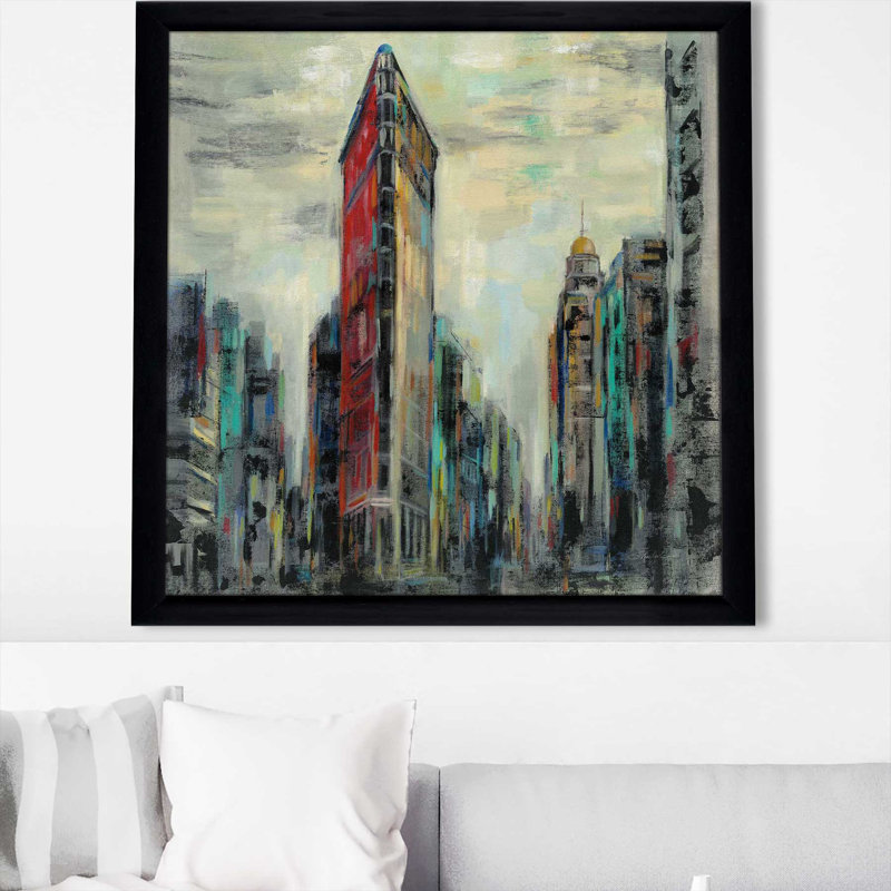 Manhattan Flatiron Building - Peinture, Cadre noir, H 37,5 po x l 37,5 po x P 1 po