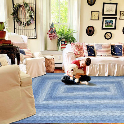 Tapis bleu réversible en jute tressé Damell