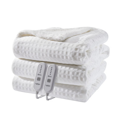 Waffle Heated Blanket, Electric Blanket, Soft Flannel/Sherpa Heat Throw, Fast Heating, 5 Heating Levels, Auto Off, Machine Washable, ETL Certified