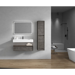 Better Vanity 41.7'' Wall Mounted Single Bathroom Vanity with Plastic ...