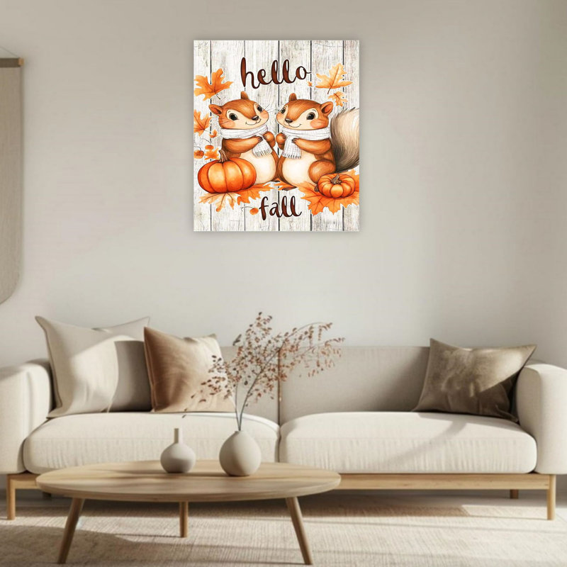 Art mural en toile 24 "x 36" Hello Fall Squirrel