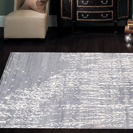 Wool Abstract Area Rug in Gray/White