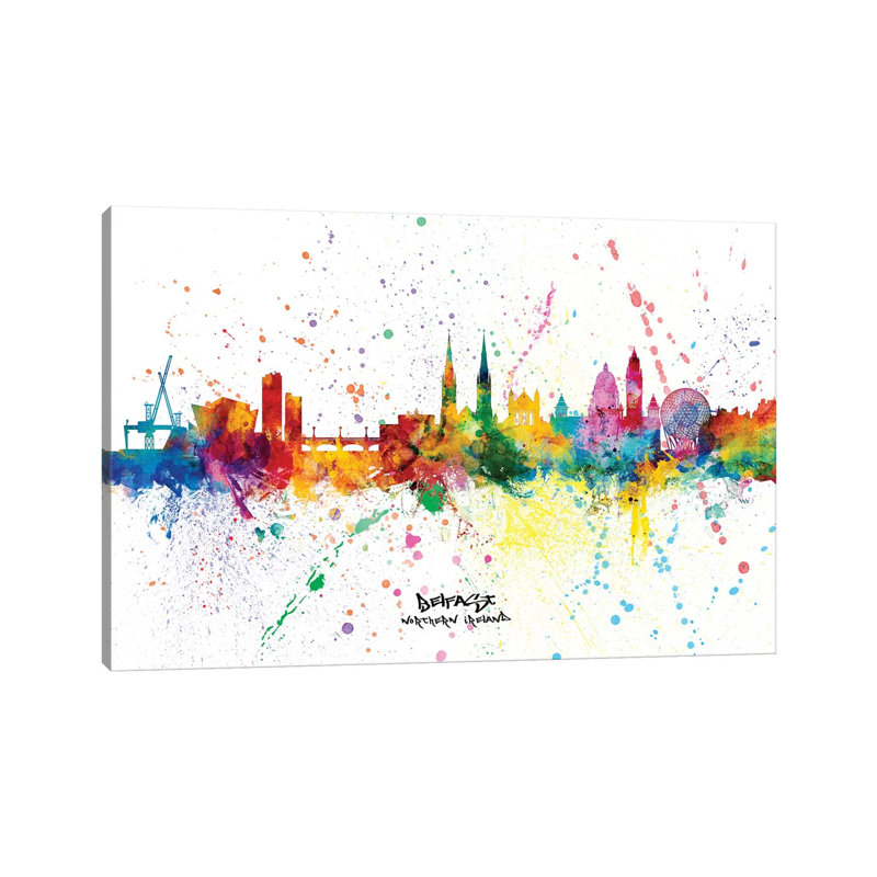 Belfast Northern Ireland Skyline Splash by Michael Tompsett - Wrapped Canvas Gallery-Wrapped Canvas Giclée