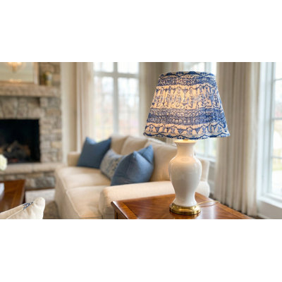 Capri Blue Block Print Gathered Empire Lampshade