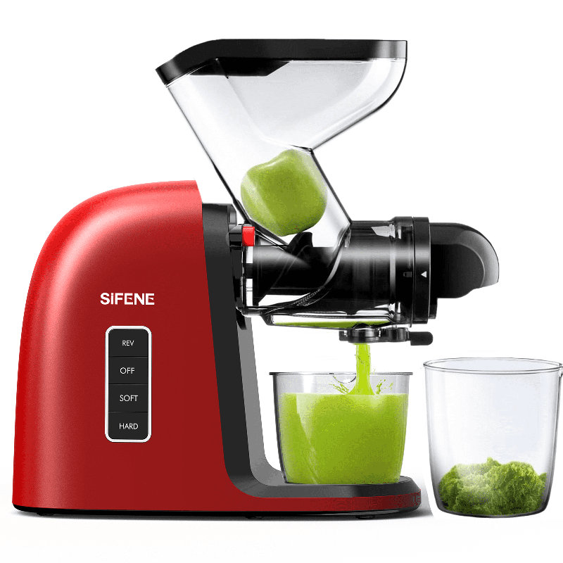 Sifene Cold Press Juicer Machine, Dual 3" Wide Mouth, 250W Slow Masticating Machine, Bpa Free, Red, New, Red