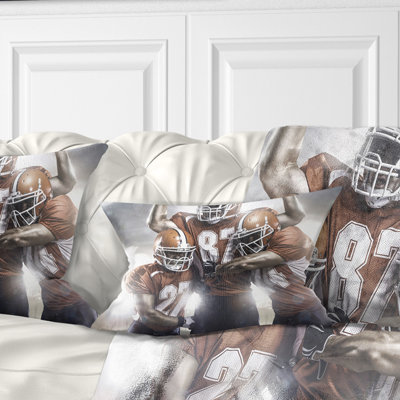 American Footballer in Action - Sports Printed Throw Pillow