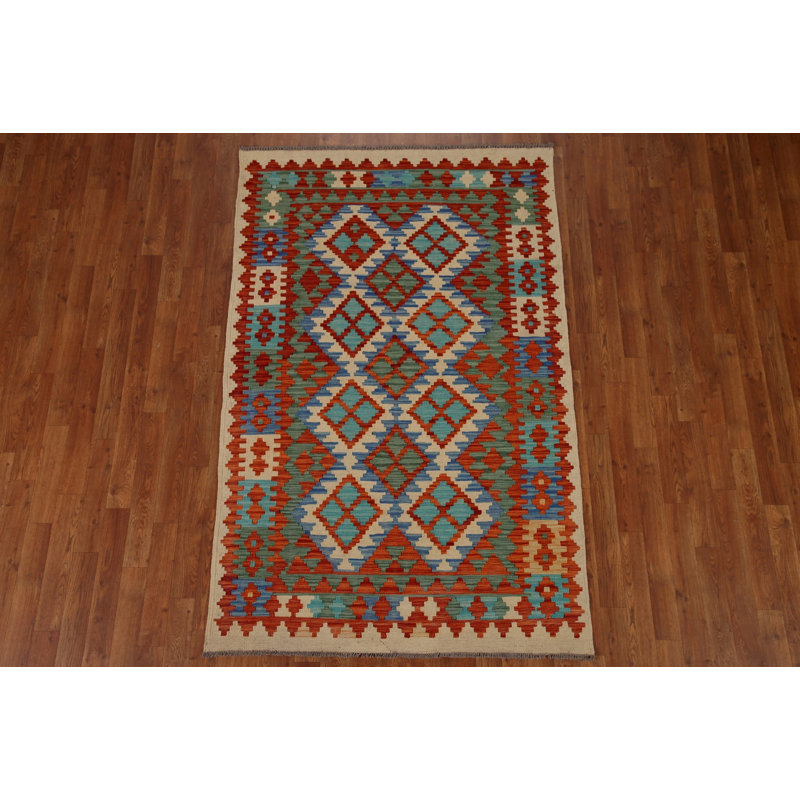 Tapis oriental kilim en laine fait à la main 4 x 7